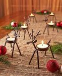 Marco Paul Christmas Metal Reindeer Candle Holders-Rustic Antique Brown and Hand-painted Set of 6 Light Ornament-Decorative Gift candle accessories for Xmas table, window and Home Decor