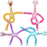 Ainiv Telescopic Suction Cup Giraffe Toy, 4 Pieces Novel Kids Suction Cup Toys, Funny Fidget Toys, Pop Tubes Sensory Toys for Kids, Decompress Educational Sensory Toys for Kids & Adult