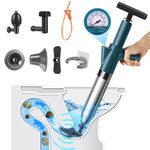 LightingWill High Pressure Toilet Plunger Set, Toilet Unblocker Heavy Duty with A Holder and 4 Replaceable Heads, Toilet Unblocker Tools for Unblocking Toilet Bathtub Shower Floor Drain and Pipe Clog