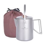 iBasingo 1.5L Outdoor Camping Kettle Campfire Titanium Coffee & Tea Pot Ultra-light Travel Large Capacity Cooking Pot Backpacking Picnic Hiking Garden Stovetop Fast Brew Water Jug Ti3128D