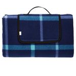 Amazon Basics Picnic Travel Blanket with waterproof backing, 200 x 200 cm, Blue/White