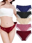 Buankoxy 5 Pack Women Lace Bikini Panties Soft Lady Low Rise Hipster Panties(AU, 4)