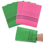 5Pcs Asian Exfoliating Mitts Dual-Sided Korean Exfoliating Gloves Scrubbing Washcloth Italy Towel for Removing Dead Skin Callus Scrubber Shower Scrub Mitt Bath Accessories Sponges Loofah (Pink&Green)