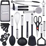 Zulay 23 Piece Nylon Kitchen Utensils Nylon & Stainless Steel Cooking Utensils Set - Best Kitchen Tools Of Flexible Non-Stick Kitchen Utensils For Cooking