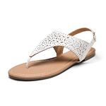 DREAM PAIRS Women's Rhinestone Casual Wear Cute Gladiator Flat Sandals Beach Dressy T-Strap Thong Sandals,Size 8,A-White,MEDINIE