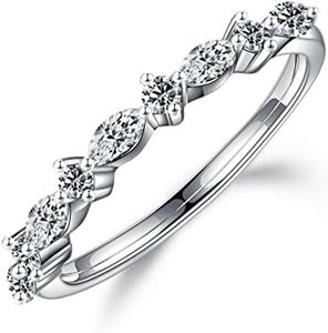 SMILEST Marquise and Round Wedding Band for Women, Simulated Stackable Rings 18K White Gold Plated 925 Sterling Silver Moissanite Art Deco Rings Half Eternity Ring for Women Jewelry Gifts