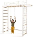 Woodandhearts Giant Bridge Swedish Ladder Indoor Playground, Montessori Climbing Set, Indoor Jungle Gym for Toddlers, Wooden Play Gym (Pair of Gymnastic Rings)