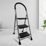 Trendy 3 Step-Ladder for Home | Heavy Duty Foldable Ladder with Wide Ant-Slip Steps and Anti-Skid Shoes