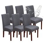 Genina Waterproof Chair Covers for Dining Room, Stretch Jacquard Dining Chair Slipcovers Removable Washable Chair Protector for Kitchen, Hotel, Restaurant (Leaves-Dark Gray, 6 PCS)