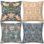 HOSTECCO William Morris Pillow Covers 18x18 Inch Set of 4 The Strawberry Thieves Golden Bough Design Art Pillow Cases Square Decorative Cushion Covers for Sofa Couch