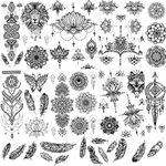 rainday 8 Sheets Black Temporary Tattoo Stickers Art Stickes For Adults Women Girls Lace Feather Mandala Flower Lion Large Big Arm Tattoo Stickers Body Sticker