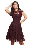 Miss Chase Women's Round Neck Cap Sleeves Lace Knee Long Skater Dress (MCAW15D05-43-184-04, Wine, M)