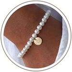 Ursteel Pearl Initial Bracelet for Girls - Gifts for Girls, 6 7 8 9 10 11 12 13 14 15 16 Year Old Girl Gifts, Teen Teenage Girl Gift Idea Pearl Initial Bracelet Jewelry