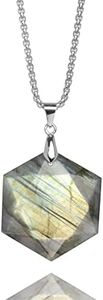 Labradorite Stone Dragons Heart Pendant Necklace, Natural Labradorite Hexagon Wrap Necklace for Men Women, Healing Crystal Energy Necklace