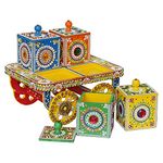 CAPIO ART Wooden Handcrafted Hand Painted Rectangular Dry Fruit Storage Trolley Box Showpiece - (Multicolour, 10x8x9 Inch)