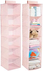 mDesign Soft Fabric Over Closet Rod Hanging Storage Organizer with 6 Shelves for Child/Kids Room or Nursery - Polka Dot Pattern Light Pink with White Dots Pack of 2