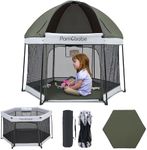 Pamo Babe Portable Playpen with Canopy and Mattress Outdoor and Indoor 54" Baby Playard for Babies and Toddlers Foldable Play Yard with Zipper Gate