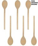 Mini 8-Inch Long Handle Wooden Spoons, Oval Wood Mixing Spoons for Baking, Stirring Sauce Spoons Made of Natural Beechwood - Set of 6 Mini Wooden Spoons