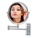 Makeup Mirror Wall Mounted, 1x/ 10x Magnifying Makeup Mirror, 8" Double Sided Make up Mirror with 360 Degree Swivel Extendable Arm, Home Bathroom Shaving Vanity Mirror (Chrome)