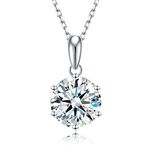 SecreTalk Moissanite Pendant Necklace 1CT 18K White Gold Plated silver D Color Ideal Cut Moissanite Necklace for Women with Certificate of Authenticity (1CT, 6 PRONG)