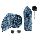 Axlon Mens Plaid Micro Self Silk Necktie Gift Set With Pocket Square Cufflinks & Brooch Pin Tie for Men Formal Tie Set with Box (Pack of 4) (Black, 2022AX_2)