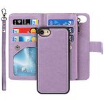 iCoverCase Compatible with iPhone SE(2022)/SE(2020) 7/8/6/6s Wallet Case with Card Holder and Wrist Strap, PU Leather Kickstand Card Slots Magnetic [Detachable] Flip Cover Case 4.7 Inch (Purple)