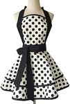 Hyzrz Lovely Handmade Cotton Retro Aprons for Women Girls Cake Kitchen Cook Apron for Mother's Gift (Black Dot)