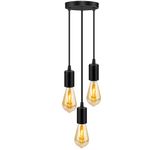 Ourbest 3-Light Pendant Light, Flush Mount Ceiling Light Fixture with Black Metal E27 Lamp Holder Suspended Pendant Light Fitting for Island Hallway Dinning Room