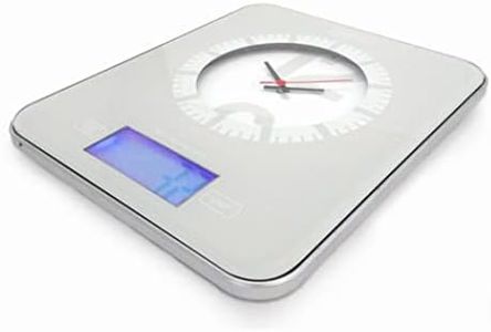 Nerthus FIH 230 Scale with Clock. Glass top Scale That Includes an Analog Clock