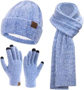 Bequemer Laden Mujeres Invierno Gorro Termicos Guantes Tactiles Bufanda Larga Conjunto Regalo Mujer con Forro Polar