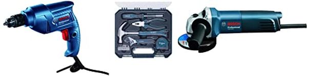 BOSCH GWS 600 professional Angle Grinder for Metal Working (Blue)&Bosch Hand Tool Kit (Blue, 12 Pieces)&Bosch Gbm 350 Professional Rotary Drill (350 Watt Blue), 1 Pack