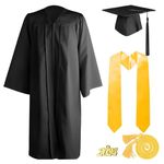 Suffolly Graduation Gown Graduation Cap Unisex 4pcs Graduation Gown and Cap Set 2024 Year University Women Teen Bachelor High School for Adults Black Royal Red (Black, 51)