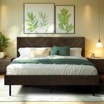 Acacia Alander Bed Frame Queen Size with High Headboard Solid Wood Platform Bed, Tall Headboard Natural Wood Bed Compatible with All Mattresses, No Box Spring Needed, Quick & Easy Assembly, Mocha