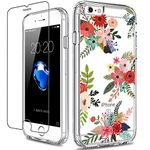 GiiKa iPhone 6 6s Case with Screen Protector, Clear Heavy Duty Protective Case Floral Girls Women Shockproof Hard PC Back Case with Slim TPU Bumper Cover Phone Case for iPhone 6s, Flowers