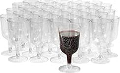 MATANA 50 Elegant Clear Hard Plastic Wine Glasses with Silver Glitter (170ml) - Sturdy & Reusable Glasses for Cocktails, Dessert - Birthdays, Weddings, Christmas, BBQ, Picnic, Parties