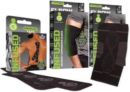 Green Drop 2 Pack Compression Elbow & Calf Sleeve L/XL and Kinesiology Tape Precut Bundle, 20 Strips, Herb-Infused Support for Tendonitis, Tennis Elbow & Calf Strain Ideal for Gym & Sports, Black