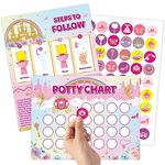 OSNIE Pink Princess Potty Training Chart - Kids Girls Potty Reward Chart with Stickers Rainbow Castle Blank Toilet Training Step Instructions Poster Behavior Chart on Wall Bathroom Home for Toddlers