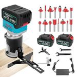 Yofuly Cordless Compact Wood Palm Router Tool, 21V Electric Wood Router with 2PCS Batteries & charger, Brushless Handheld Palm Routers for Woodworking Hand Edge Trimmer with 15 PCS 1/4" Router Bits