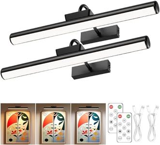 16in Wireless Picture Light with Remote, Battery Operated Picture Lights for Wall 5000mAh, 3 Color Modes and Dimmable LED Art Lighting with Timer for Painting, Frame, Gallery, Bedroom (Black-2Pack)
