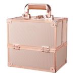 Frenessa Makeup Box Cosmetics Case Jewelry Organiser Vanity Make Up Storage Box Beauty Train Case Lockable with Keys (Rose Gold)