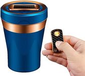 Zacxoxsr Car Ashtray Detachable Ceramics with Lid Blue Led Light with Removable Lighter Solar Energy and USB Dual Charging for Most Car Cup Holder (Blue)