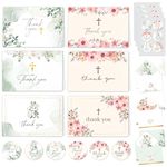 24 Christian Thank You Cards with Envelopes & Stickers - 6 Designs Blank Inside Religious Thank You Cards, 6x4in Baptism Thank You Cards, Sympathy Thank You Cards with Envelopes, Christian Cards