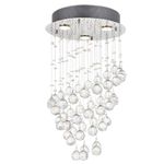 A1A9 Crystal Chandeliers Ceiling Lights, Flush Mount Spiral Droplets Chandelier Chrome Pendant Lamp for Living Room Bedroom Dining Room, Hallway, Stairway, Size: D35cm H61cm