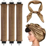 obeoby 4 in 1 Pack No Heat Curling Rod, Velvet Hair Curlers to Sleep in Overnight Curls with Hook Blowout Rods Headband with Silk Scarf Curl Styling Kit for Long Medium Hair, Khaki