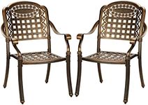 LI LIVSIP Patio Bistro Chair Set of 2 - Outdoor Stackable Chairs Cast Aluminum for Terrace Courtyard Garden, Checkered Pattern