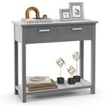 KOTEK Console Table with 2 Drawers & Shelf, Narrow Sofa Table with Rubber Wood Legs, Couch Table Behind Sofa, Small Entryway Table for Living Room, Hallway, Office (Grey)