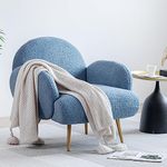 Blue Accent Sherpa Chair for Living Room Bedroom Reading Comfy Modern Armchair with Golden Metal Legs Mid-Century Sofa Chair