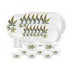 La Opala Novo Collection Opal Glass Crockery | for Family of 6 | Dinner Set 23 pcs Trinty Green | Plates & Bowls for Dining | Microwave Safe | 100% Vegetarian | Extra Strong | Light & White