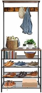 SortWise 3-in-1 Multi-Function Standing Coat Rack with 5-Tier Storage Shelf, Industrial Entryway Shoe Rack Shelf for 12-16 Pairs, Mudroom Garage Storage Organizer (31.5 x 12.6 x 72 Inches)