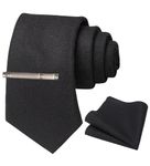 RBOCOTT Black Wool Tie and Pocket Square, Cashmere Necktie Tie Clip Set for Men (2)